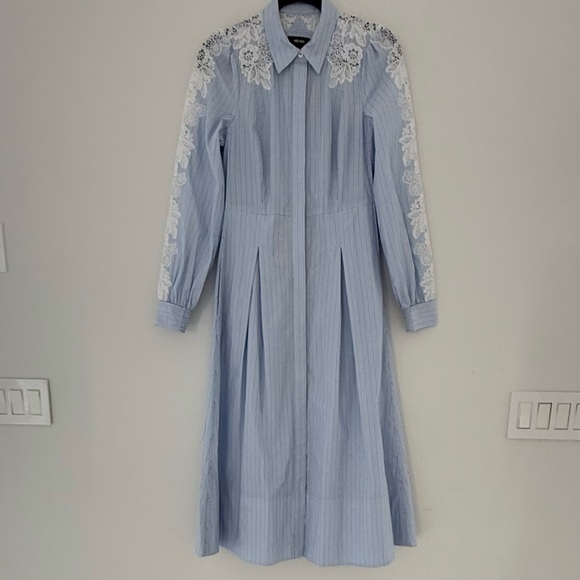 NWOT - ME + EM Cotton Stripe And Lace Midi Shirt Dress - SIZE 4 - Picture 6 of 12